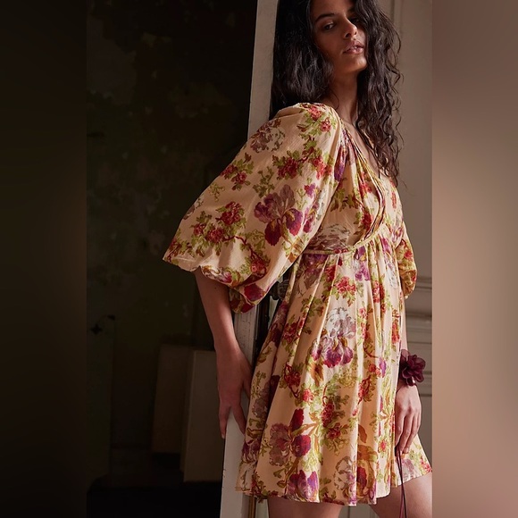 NEW Free People Beck Mini Dress In Warm Tea Combo - Picture 4 of 15